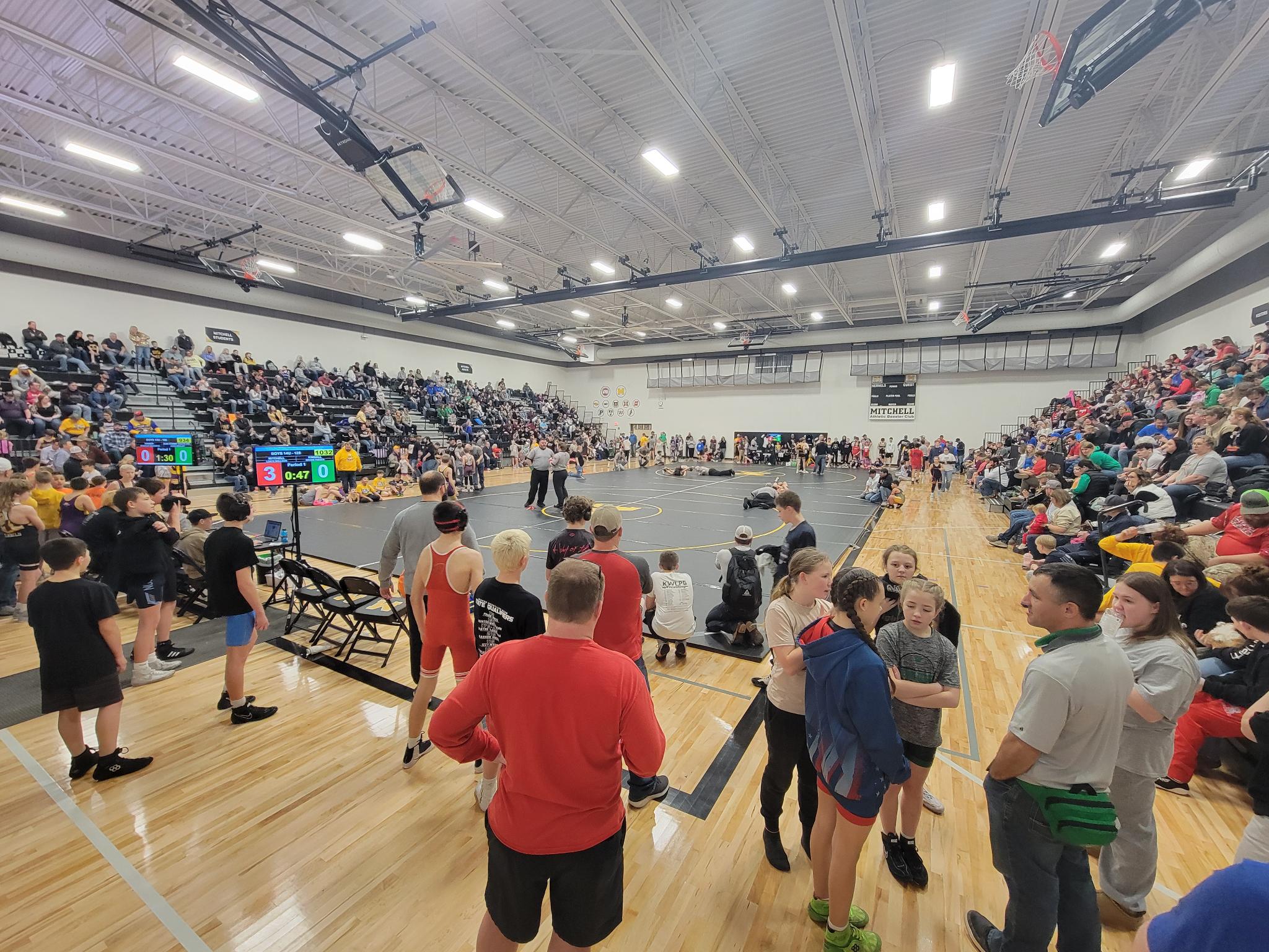 Older kids gym — bleachers packed